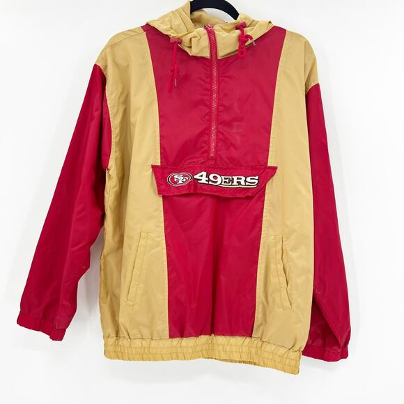 NFL‎ SF 49ners Red Yellow Windbreaker Jacket Hoodie S - Picture 1 of 4
